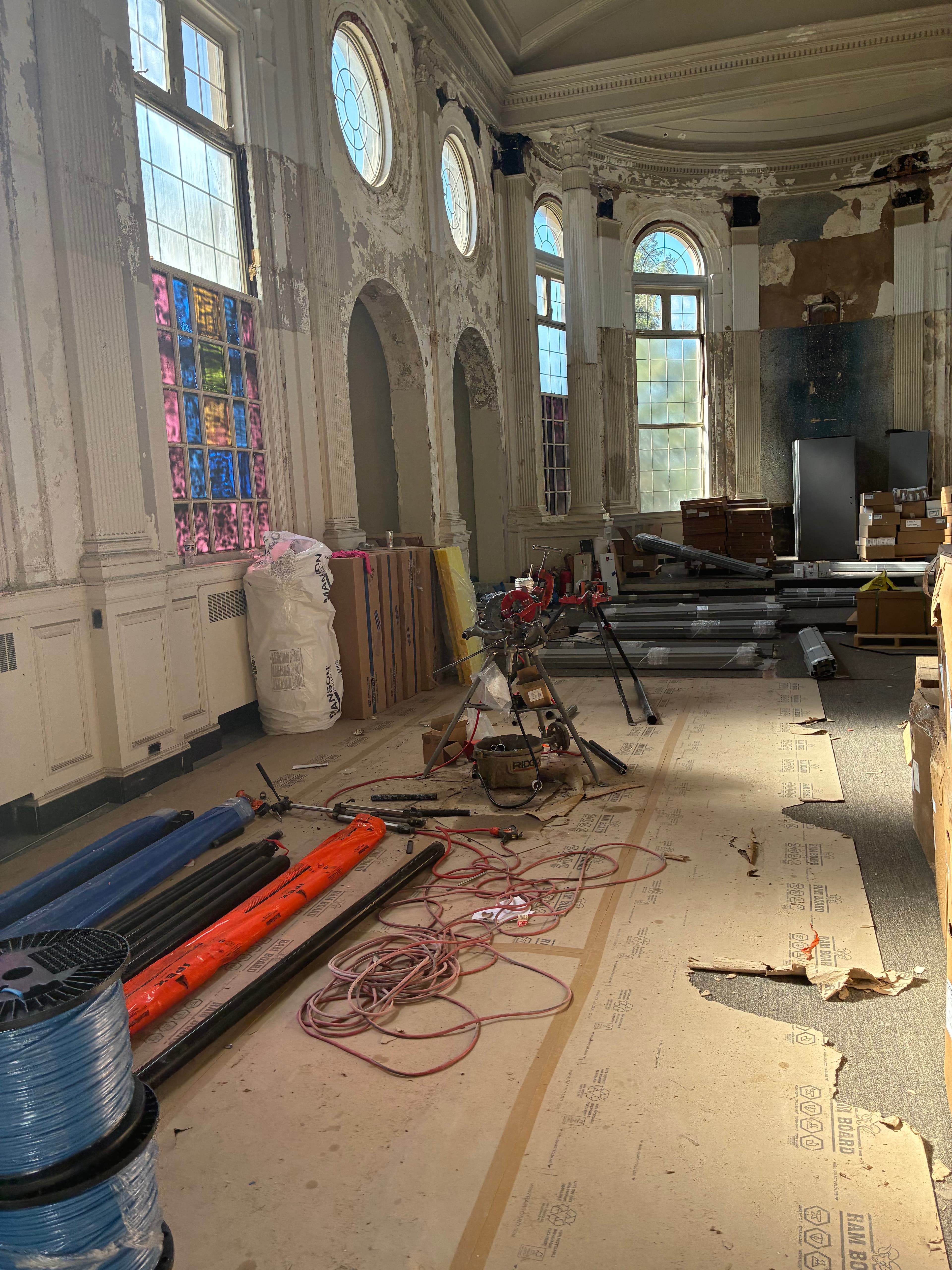 Clear sanctuary windows at the new DMU chapel